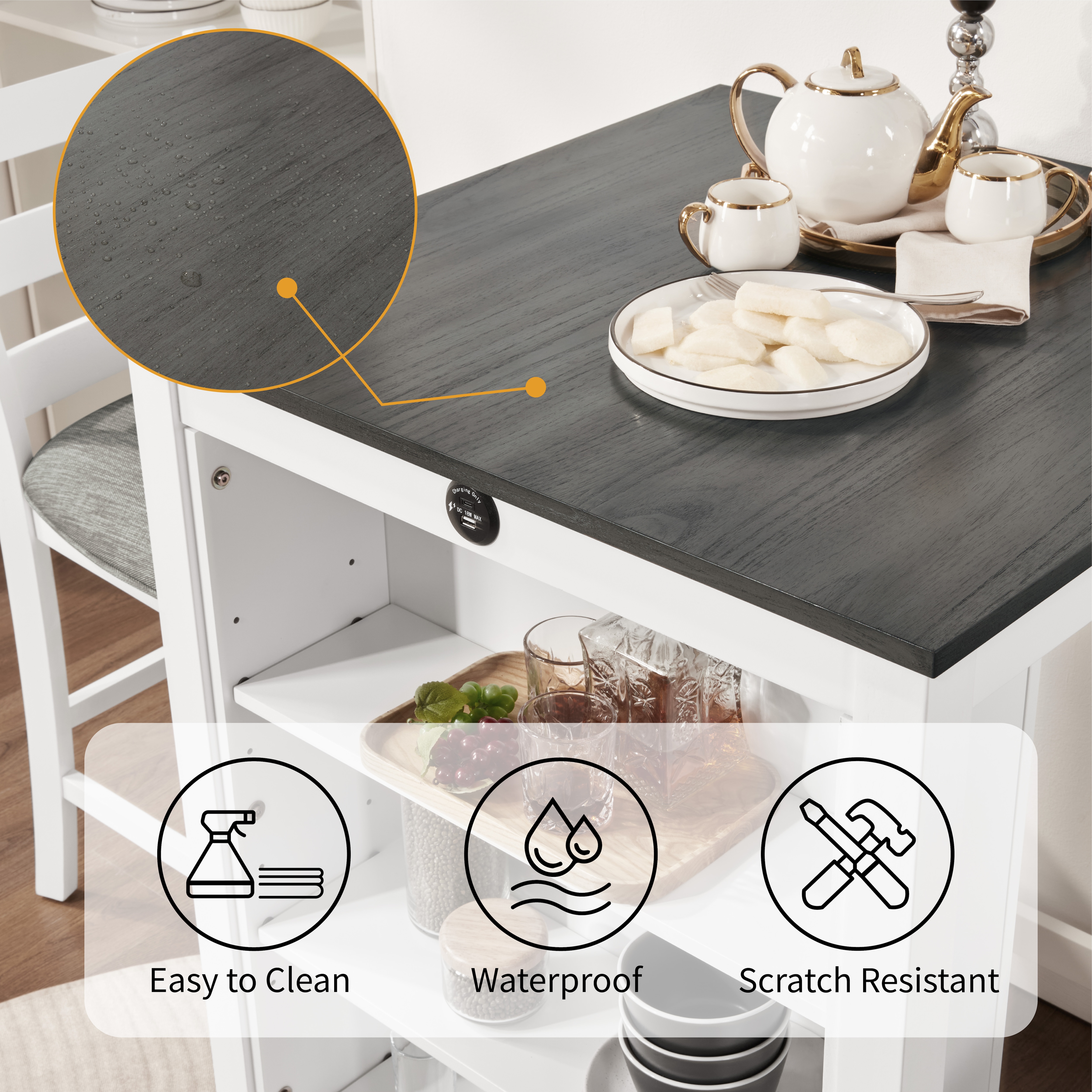 30" Modern Dining Table Set for 2 with Charging Station & 3-Tier Adjustable Storage | Space-Saving Kitchen Set with Upholstered Chairs for Small Spaces, Apartment,Off White 30" Modern Dining Table Set for 2 with Charging Station & 3-Tier Adjustable Storage | Space-Saving Kitchen Set with Upholstered Chairs for Small Spaces, Apartment,Off White